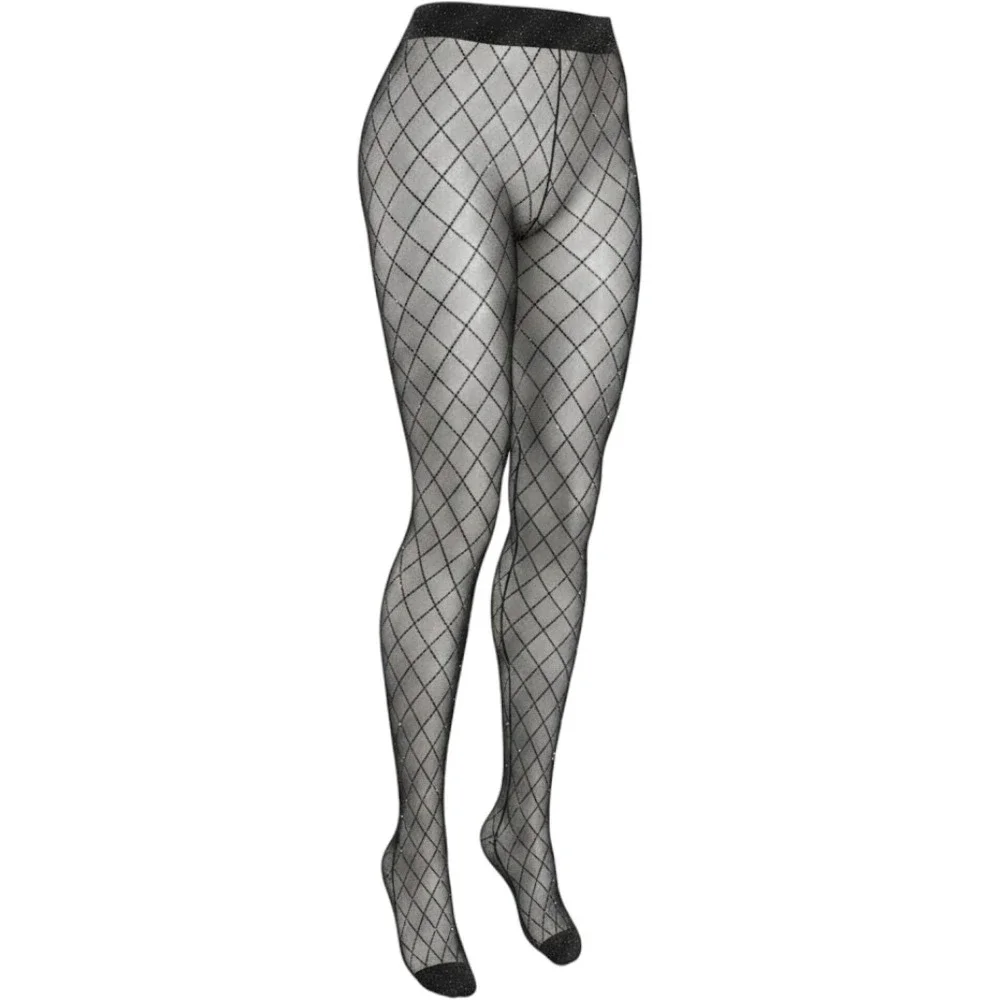 Calzedonia Shiny Legs Black Rhinestone Argyle‎ Tights M/L MODC1906 Rombi Strass